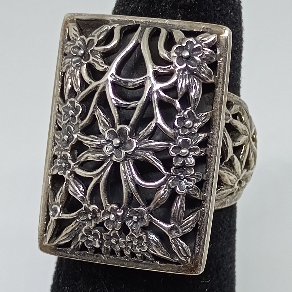 * vintage Claudia Agudelo 925 large floral art deco ring size 8